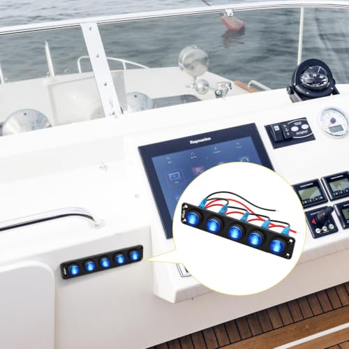 Image of Nilight 5 Gang Rocker Switch Panel IP67 Waterproof 12V /24V On /Off Blue