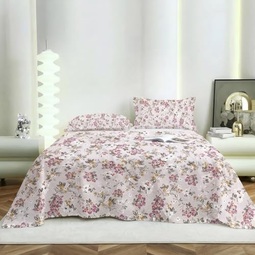 Image of Story@Home 190 TC Cotton Double Bedsheet Set with 2 Pillow Covers | Soft Breathable Fabric | 250 x 225 cm Double Bed Sheet | Light Pink & Brown Floral Printed Bedding for Bedroom