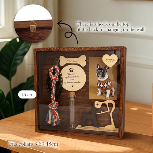 Ligtmor-21,8 cm Große Schattenbox für Haustiere Gedenkgeschenk,Halsbandhalter,Bilderrahmen,Hundeskulptur Holz,Beileidsgeschenk Tierliebhaber,Tisch Wandbehang (Dunkelbraun)