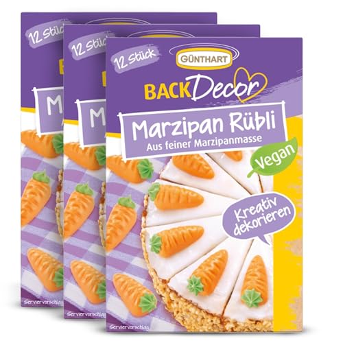 Günthart Marzipan Rüblis 3er Set – 3x 12 vegane Marzipan-Möhren zur Tortendekoration – Perfekte Deko für Rübli-Torte, Karottenkuchen & Desserts – Ideal für Ostern, Weihnachten & besondere Anlässe