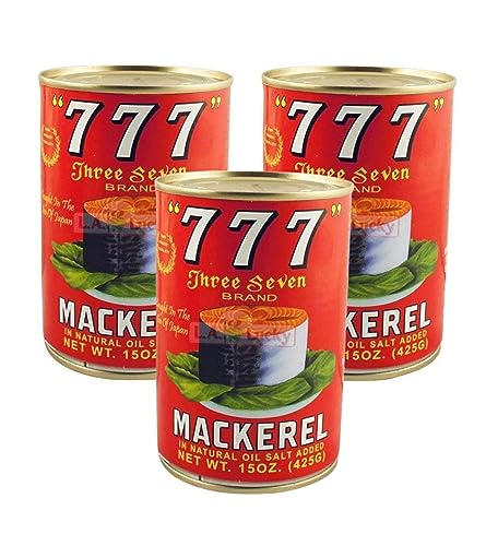 777 Mackerel Can Fish (Pack of 3 x 15 Oz) Premium quality mackerel in natural oil and full awesome delicious flavor, Natural Oil Salt Added
