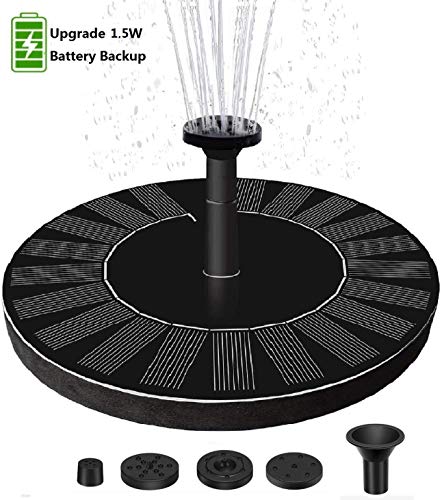 Gocheer Upgrade 1.5W Solar Teichpumpe mit Batterie Sichern Solar Springbrunnen mit eingebauter Batterie Outdoor Wasserpumpen für Teich, Vogelbad, Garten, Hinterhof und Kleinen Teich