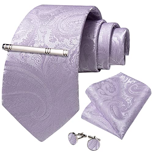 Image of DiBanGu Paisley Ties for Men Silk Necktie and Pocket Square Cufflinks Tie Clip Set Woven Classic Mens Tie for Wedding Party
