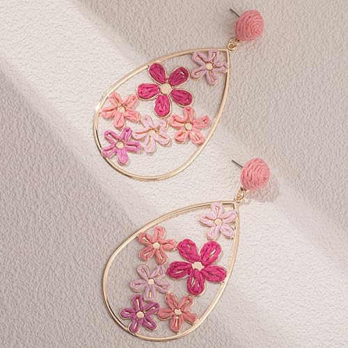 Flower Teardrop Earrings Boho Raffia Earrings Cute Floral Dangle Earrings Trendy Statement Jewelry for Women4
