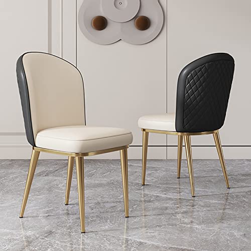 Juego de 2 sillas de comedor modernas y cómodas sillas tapizadas de piel de mediados de siglo, patas de metal, respaldo curvado, sin brazos, silla de sala de espera, color beige, 47 x 47 x 87 cm