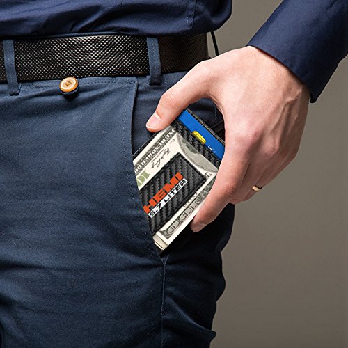 5.8 Liter HEMI Black Carbon Fiber Leather Wallet RFID Block Card Case Money Clip for Dodge RAM, 4-3/8" x 2-3/4"3
