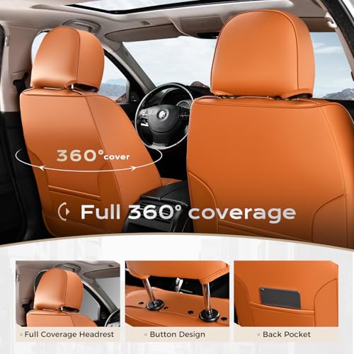 Image of Coverado Car Seat Cover, Cover for Cars Full Seat, Premium Leather, Universal Fit Waterproof Seat Protectors, Car Seat Cushion Non-Slip for Most Cars-Brown