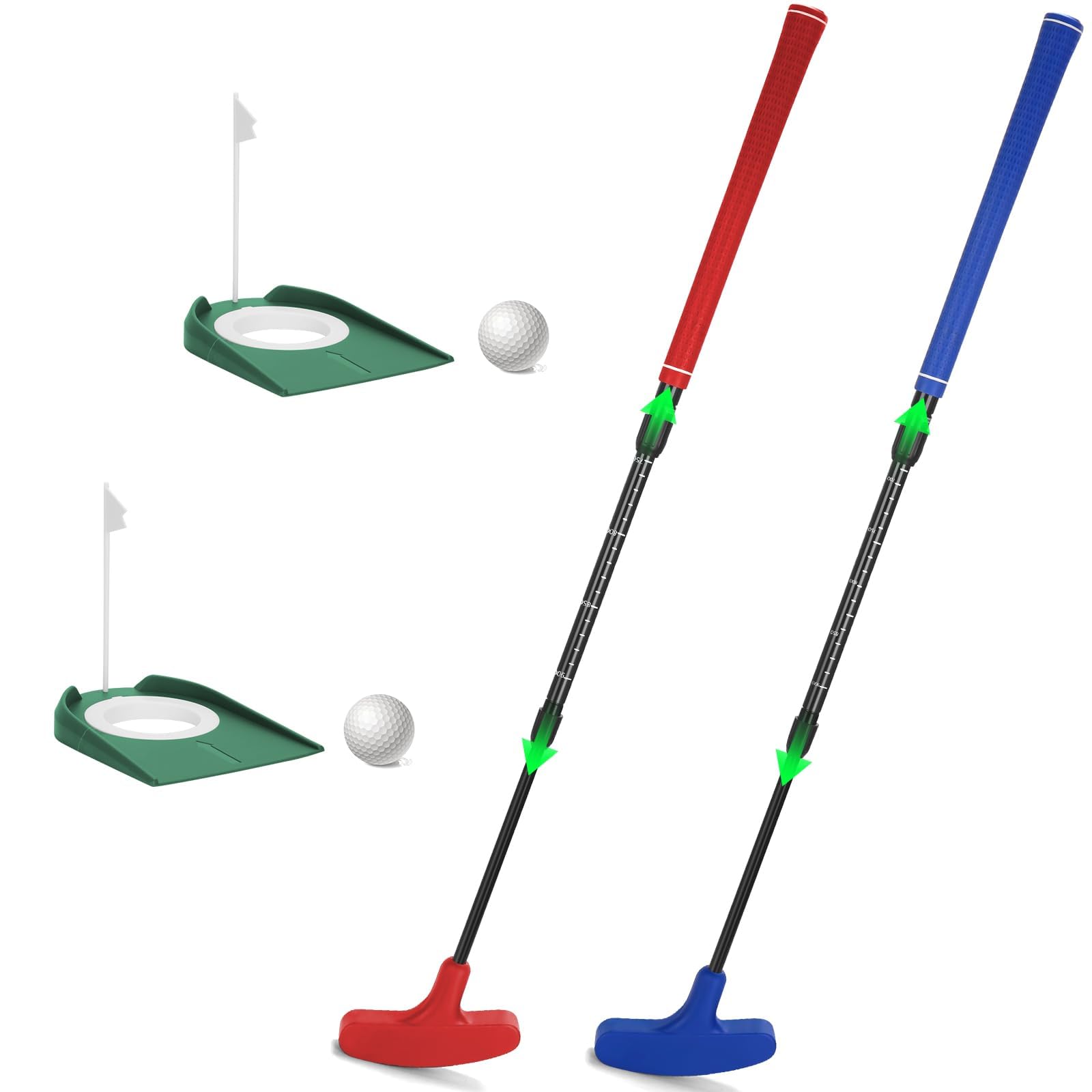 Golf Putter, 2 Pack Golf Putters for Men & Women Two-Way Mini Putter Right or Left Handed Golfers Adjustable Training Club Golf Set with 2 Balls & 2 Flag Cups for Kids,Teenagers, Adults, Blue & Red