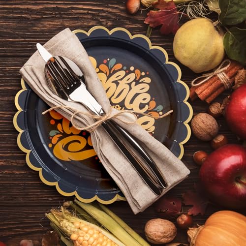 Image of Confettiville Thanksgiving Paper Plates, 50-Count Disposable Thanksgiving Dinner Plates, Scalloped, Party Supplies, Gobble Til' You Wobble