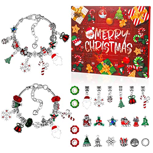 olyee Calendrier de l'Avent 2021, compte à rebours 24 jours à faire soi-même avec strass, bracelet à breloques, bijoux, cadeaux surprises, pour femmes, hommes, enfants, filles Cover