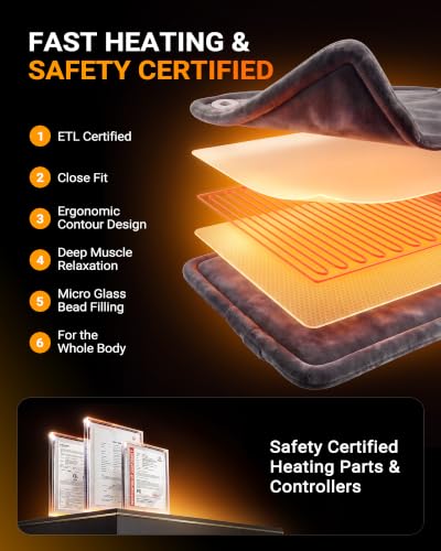 Image of Electric Heating Pad for Neck Shoulder: 33x24in, ETL Certified | Heating Pad for Back Pain Relief - 6 Heat Levels, Weighted Heat Pad Hands-Free, Auto Shut-Off, Flannel Gifts for Women Men