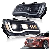 VLAND Projector Headlights Compatible with Chrysler 300/300C 2011-2014 2nd Gen LD w/Dynamic Animation Blue Running Light w/Sequential Turn Signals Need 9005 Bulbs Kit for High/Low Beam