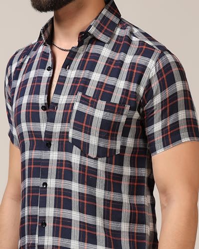 Image of TOPLOT Men's Regular Fit Casual Shirt Checks Design with Spread Collar & Half Sleeves