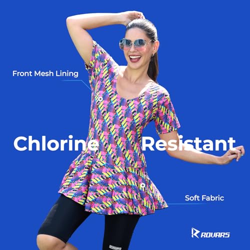 Image of ROVARS Poly Jersy - Printed Swimming Costume for Women Frock Style [Half Sleeves - Half Length - Without Pads]