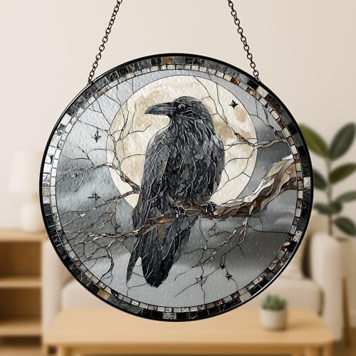 Gothic Raven Stained Glass Suncatcher – Enchanting Crow Window Hanging for Dark Aesthetic Decor, Halloween Charm, and Witchy Gifts - Image 6