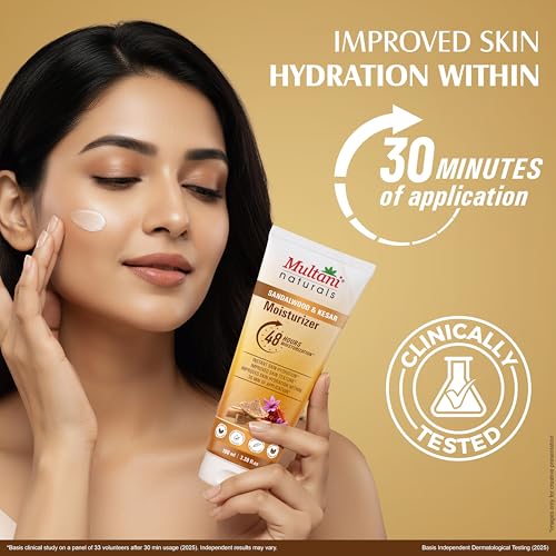 Image of Multani Naturals Moisturizer Sandalwood & Kesar (100 ml) | Face & Body | 48Hr Hydration | Dermatologically Tested | Instant Skin Hydration | Smooth, Soft & Healthy Skin | All Skin Types