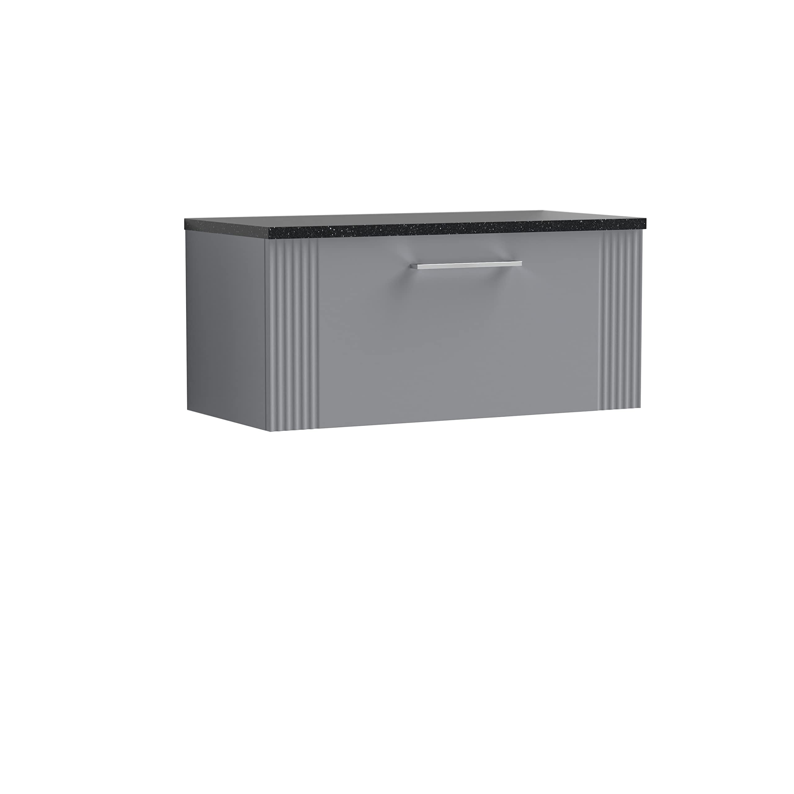 Nuie Deco 800Mm Wall Hung Single Drawer Vanity & Sparkling Black Laminate Top - Satin Grey Dpf296lsb