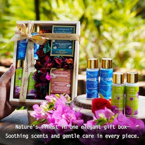 Image of Nyassa Luxury Scented Serenity Wooden Gift Box Gift Set Pack of 6 | Shower Gel, Hand & Body Moisturizer & Handmade Soap | Raksha Bandhan Gift Hamper for Brother, Sister & Family | 100% Vegan