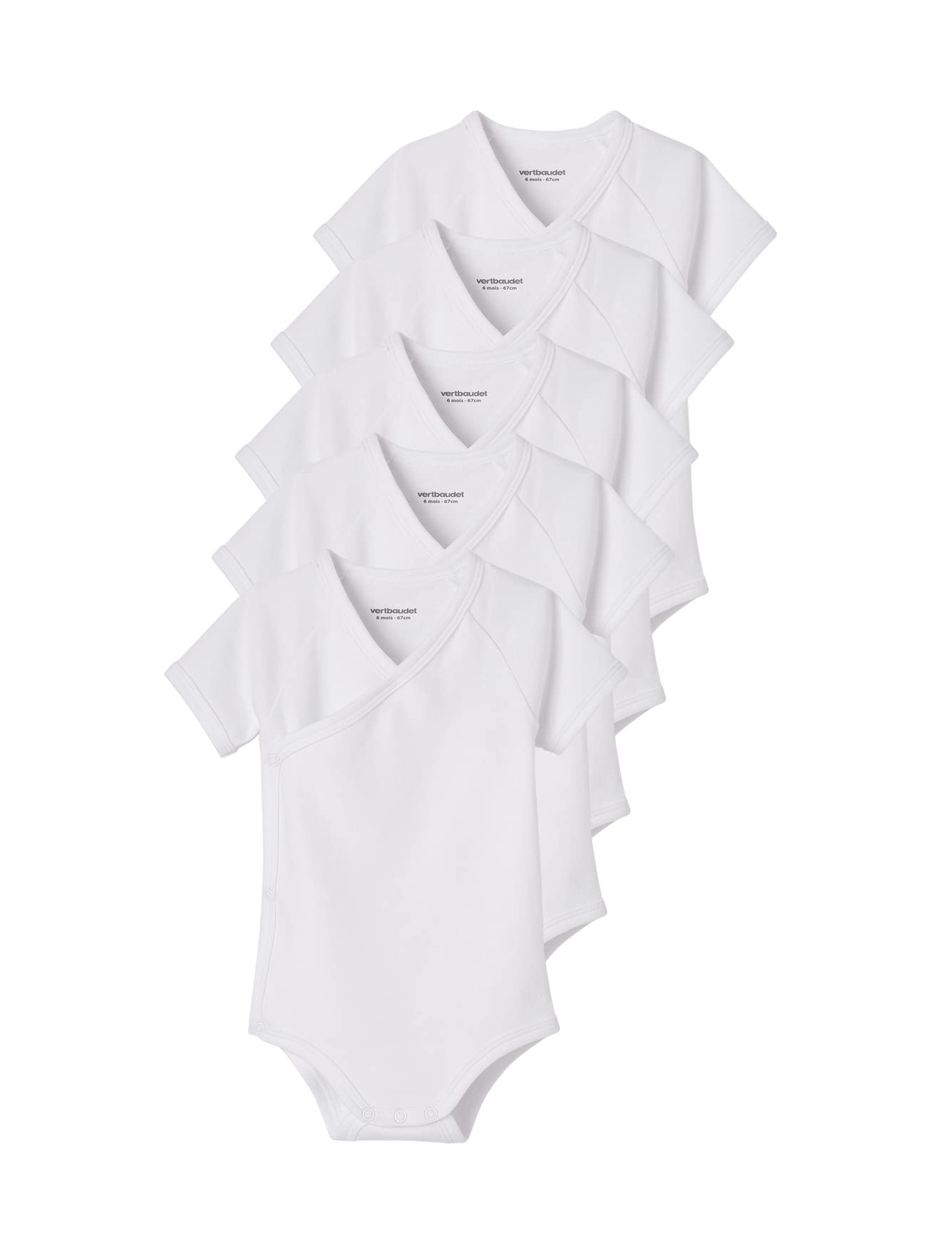 VERTBAUDET Lot de 5 bodies manches courtes bébé ouverture naissance BASICS lot ivoire 9M(71CM)