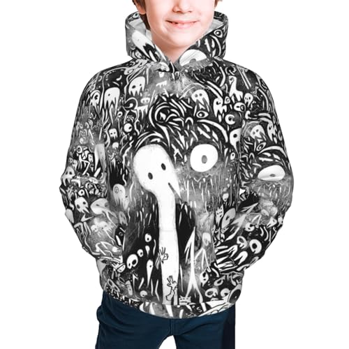 Horror White Cartoon Youth Long Sleeve Pocket Hoodie Sweatshirt Kids Pullover Hooded Tops2