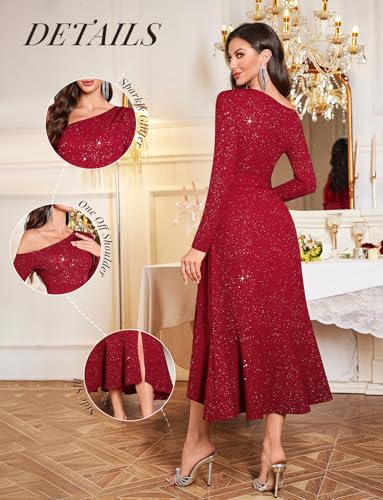 Bbonlinedress Womens Formal Wedding Guest Dress One Shoulder Long Sleeve Cocktail Evening Party Glitter Sparkly Dresses3