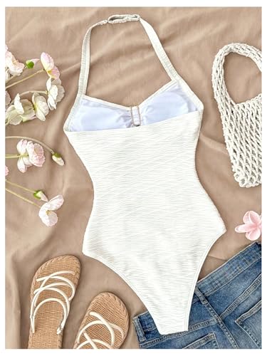 SOLY HUX Girl's One Piece Swimsuit Halter Textured Padded Bathing Suits Vacation Beach Clothes2