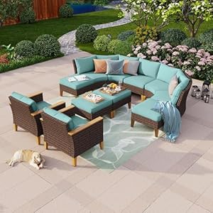 Phivilla11piecepatioconversationsethalfmooncurvedsectionaloutdoorwickerfurniturepatioroundsofasetfor11seatswithcushionsblue Urban Country Home Decor Phi villa 11 piece patio conversation set half moon curved sectional outdoor wicker furniture patio round sofa set for 11 seats with cushions blue urban country home decor