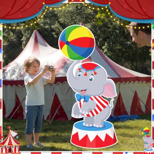 Image of Qunclay 4ft Circus Elephant Cardboard Cutout Carnival Party Decoration Life Size Elephant Photo Booth Prop Stand up Display Backdrop Decor for Carnival Birthday Party Supplies