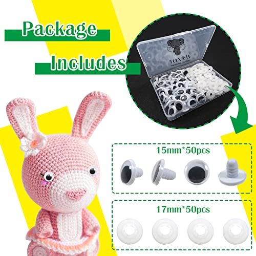 TOAOB 50pcs Wiggle Googly Eyes 15mm Black White Plastic Safety Eyes Craft Eyes with Washers for Soft Doll Making Plush Animals Crochet - Image 4