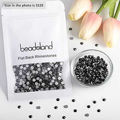 Image of Beadsland 1440pcs Flat Back Crystal Rhinestones Round Gems for Nail Art and Craft Glue Fix, Jet Hematite,SS20,4.6-4.8mm