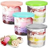 GINOYA Ice Cream Tubs for Ninja CREAMi Deluxe NC501UK, Containers with Lids, 4pcs Ice Cream Pint Accessories Compatible with Frozen Dessert Maker, Gelato, Sorbet, Yoghurt(Not Suitable for NC300) Image