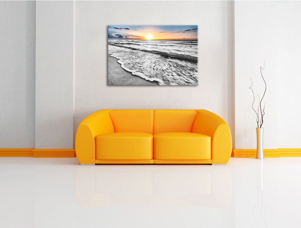 Pixxprint wunderschönes Meer B&W, Größe: 120x80cm, Leinwandbild, fertig gespannt, Wandbild, Dekoration, Kunstdruck, kein Poster