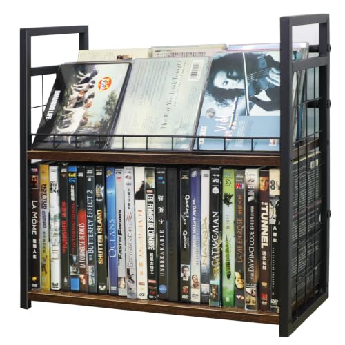 Image of 2-Tier DVD Storage Rack & CD Display Shelf, Holds 56 DVD Cases, Stackable Metal Media Organizer Tower for Blu Ray, Video Games, VHS Tapes