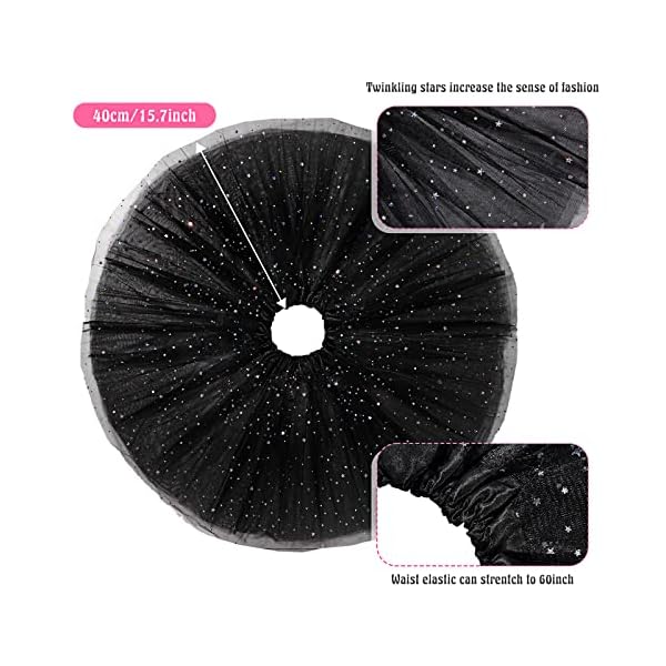 Chalyna 5 pcs black cat costume set girls cat costume long fur cat tail cat ears headband cat tail cat bow harlequin mask with black star tutu skirt for halloween costume dress up party - image 3