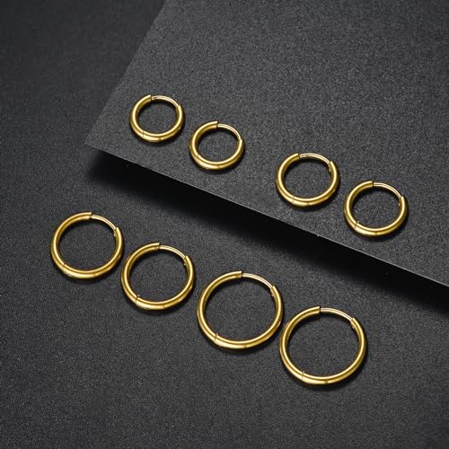Image of 316L Surgical Stainless Steel Huggie Hoop Earrings 6mm 8mm 10mm 11mm 12mm 14mm Hypoallergenic Earrings Ring Cartilage Helix Lobes Hinge Sleep Earrings for Men Women