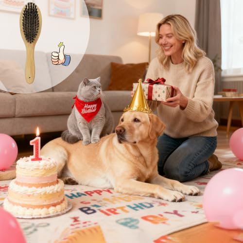 Patina Haustier-Pflegebürste, natürliche Bambus-Borsten, Bürste für mattierte Kurz- und Langhaare, Hunde und Katzen, sanfte und einfache Fellpflege, Massage