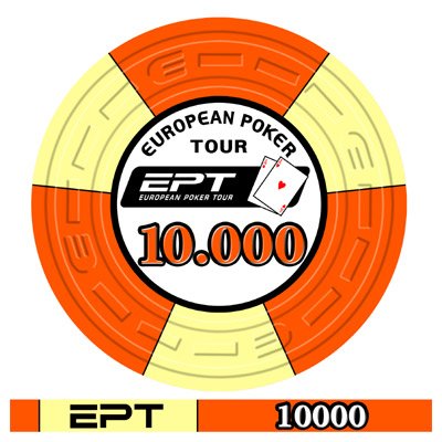 Ceramic EPT European Poker Tour Replica of Season 1, Value 10000, Blister Pack of 25 Chips 10 g, Orange