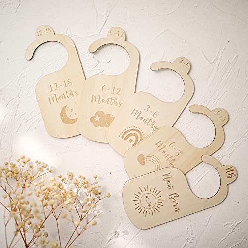 Image of ibwaae Wooden Baby Closet Size Divider Organizer Hanger Clothing Dividers for Newborn Nursery Decor Infant to 18 Months