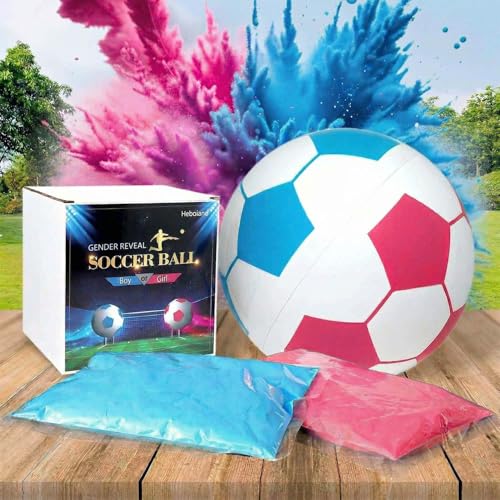 Heboland Gender Reveal Soccer Ball Kit | 6 Exploding Ball with Pink & Blue Powder for Baby Boy or Girl | 2 Bags Powder + Stickers | Party Supplies