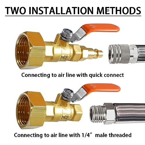 Image of Uenede RV Winterize Blowout Brass Adapter with Ball Valve, 1 /4 inch Air Quick Connecting Plug to 3 /4 inchGHT Male & 3 /4 inch GHT Female Thread