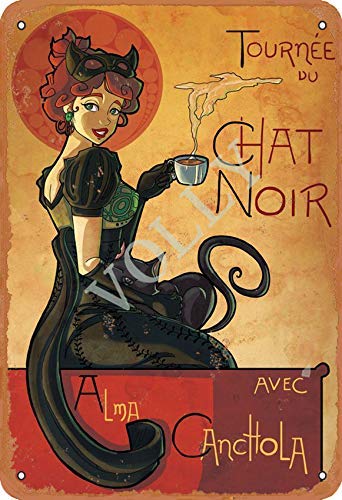 Vvision Tournee Chat Noir Alma avec Canchola Signe d'étain Affiche en métal Panneau d'avertissement rétro Plaque de Fer Plaque Affiche Vintage Chambre Mur de la Maison en Aluminium Art décoration