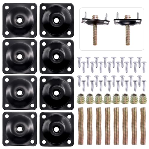 Swpeet 8 Sets Black 12 Degree + Flat Angled Leg Mounting Plates with Hanger Bolts Screws