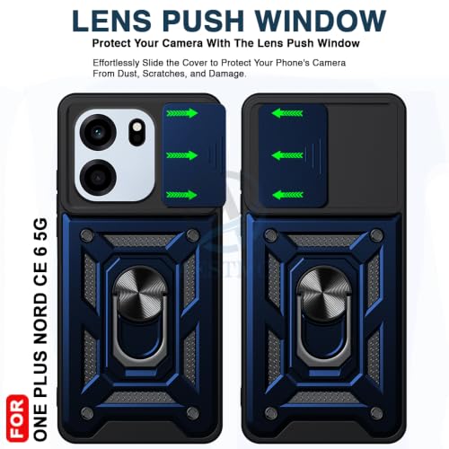 Image of AESTMO Tough Armor OnePlus Nord CE 6 5G Bumper Back Case Cover | Ring Holder & Sliding Camera Shield Cover | 360 Degree Protection Back Case Cover for OnePlus Nord CE 6 5G (Blue)