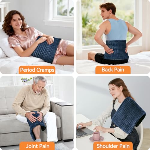 Image of Heating Pad for Back Pain, Electric Heat Pad with 9 Heat Levels & 4 Auto-Off Timers, Portable Heating Pad for Period Cramps, Shoulder, Neck, Machine Washable, Gifts for Women and Men, Blue, 24''x12''