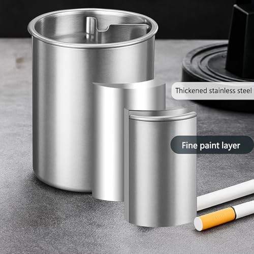 Image of NYRWANA Stainless Steel Windproof Ashtray with Lid | Rustproof, Easy-to-Clean Ash Holder for Smokers | Elegant Indoor Outdoor Ash Tray for Patio, Home, Office, Bar & Garden Use (Silver)