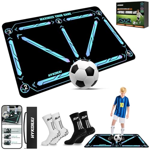 Tapis Foot Entrainement Avec Chaussettes Foot Antidérapantes Vidéos de Formation 90x60cm Tapis Entrainement Foot Accessoire Tapis D’Entraînement Pour...