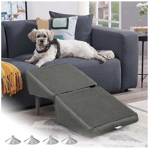 犬 スロープ 室内, 滑り止めマット 軽量設計 ペットスロープ, 怪我防止 省スペース 携帯便利 ペットすてっぷ小型犬 子犬 老犬 ペット介護用,gray