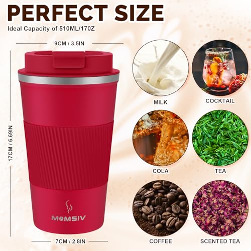 Image of MOMSIV 17oz Travel Mug, Insulated Coffee Cup with Leakproof Lid, Vacuum Stainless Steel Double Walled Reusable Tumbler for Hot and Cold Water Coffee and Tea In Travel and Car
