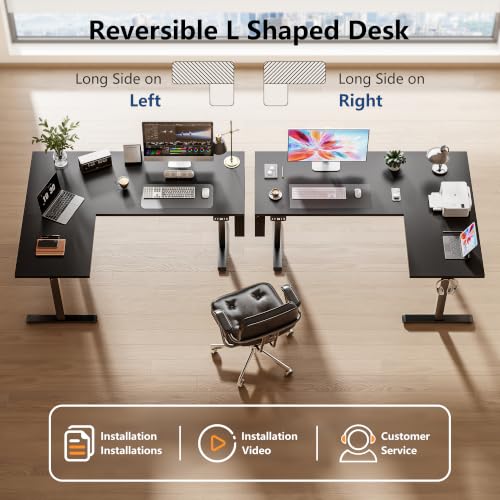 Image of Korfile 63 inch L Shaped Standing Desk Height Adjustable Memory Presets Black