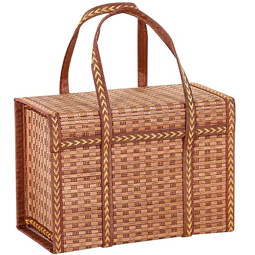 Hemoton Woven Market Basket Egg Collecting Basket Rustic Farmhouse Storage Basket Container with Lid Handle for Eggs Fruits Veggies Snacks Bread Food